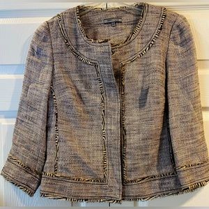 ANNE KLEIN Women's Black & Tan-trim Tweed Open Front Jacket Top 10